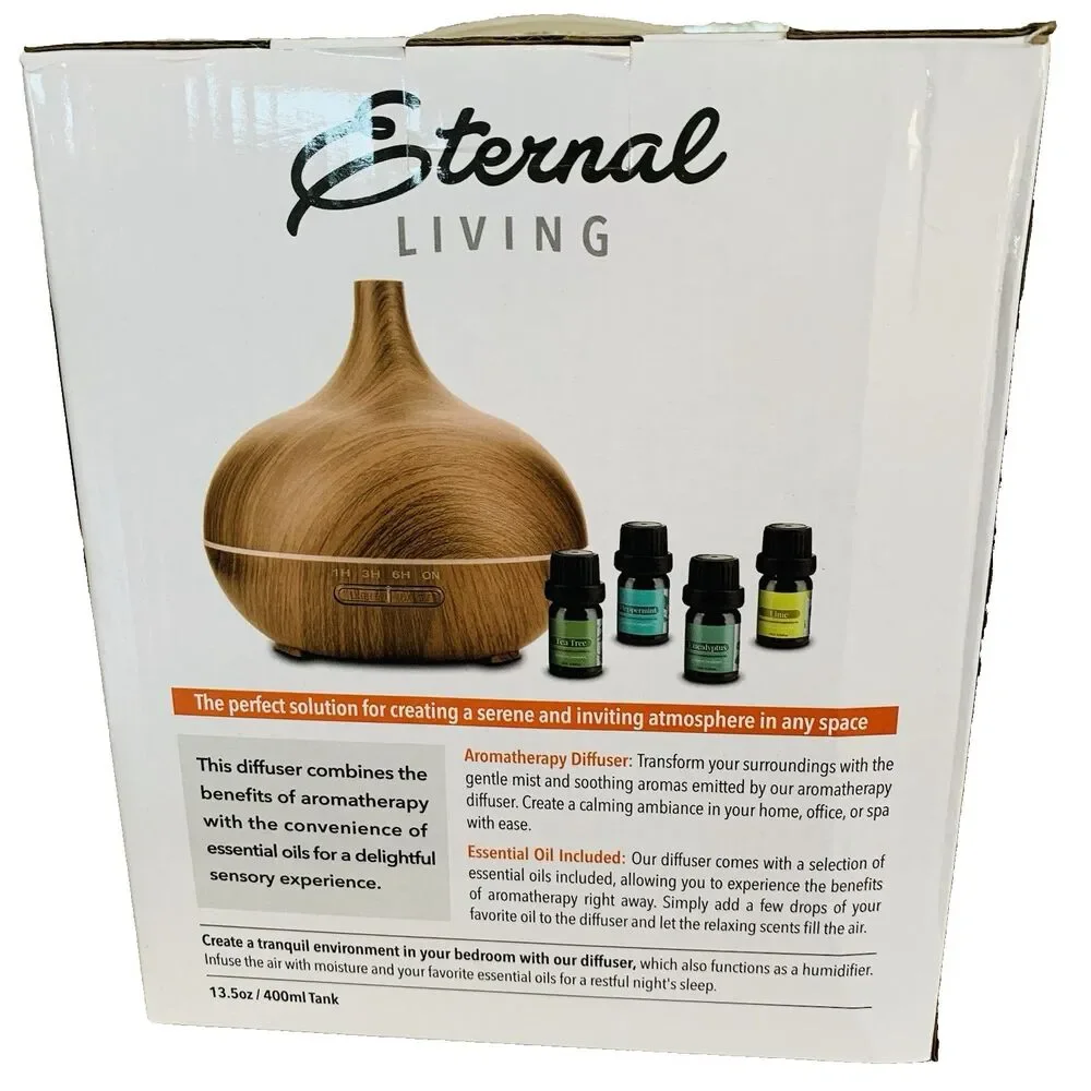 Eternal Living Aromatherapy Diffuser w/Essential Oils LED Light Cool Mist New Bx